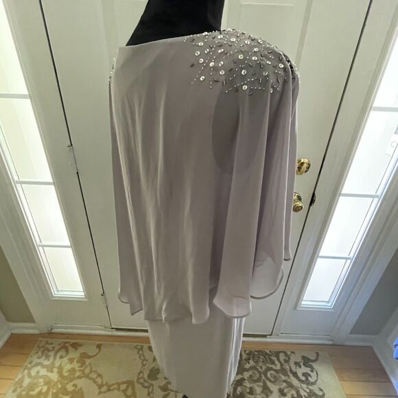 SLNY New York Dress Size 6 Formal Gray Wedding Bride Beaded Layered Holiday - Picture 4 of 16